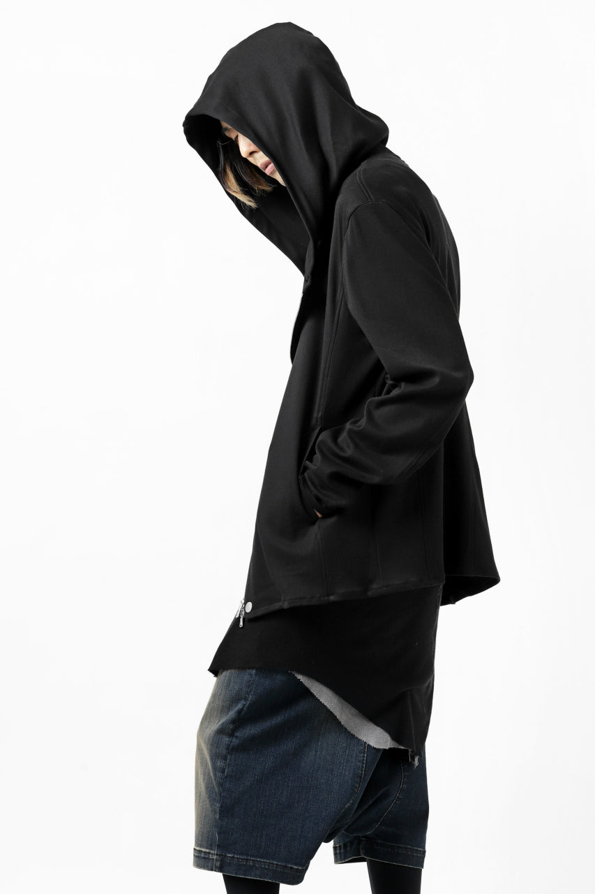 Load image into Gallery viewer, ISAMU KATAYAMA BACKLASH HOODED RIDERS BLOUSON / STRETCH RAYON SILK (BLACK)