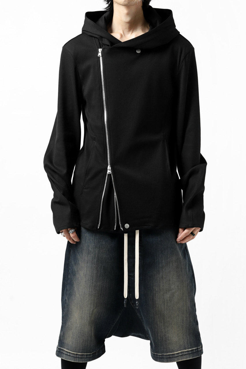 Load image into Gallery viewer, ISAMU KATAYAMA BACKLASH HOODED RIDERS BLOUSON / STRETCH RAYON SILK (BLACK)