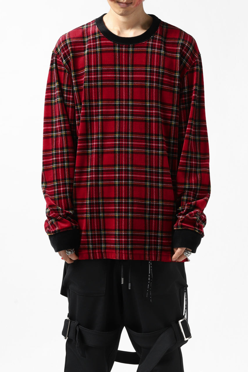 Load image into Gallery viewer, mastermind JAPAN TARTAN CHECK LS TOPS / JACQUARD VELOUR (RED)