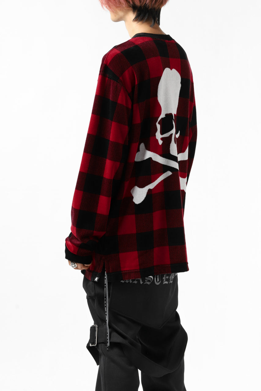 Load image into Gallery viewer, mastermind JAPAN BLOCK CHECK LS TOPS / JACQUARD VELOUR (RED)