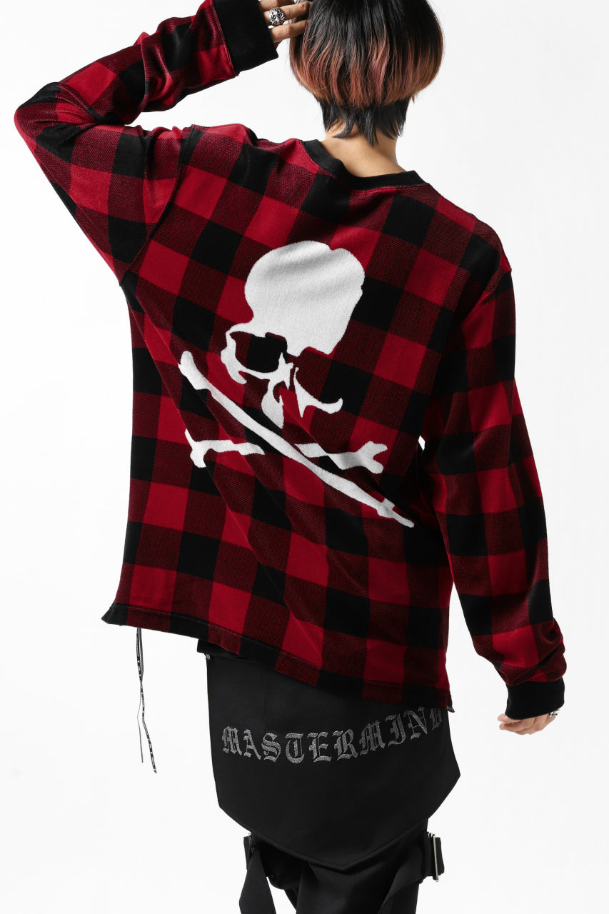 Load image into Gallery viewer, mastermind JAPAN BLOCK CHECK LS TOPS / JACQUARD VELOUR (RED)