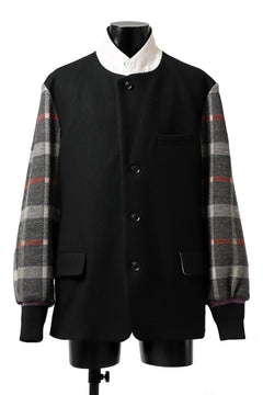 Load image into Gallery viewer, Y's BANG ON! No.176 2 STEP RIB JACKET /  WOOL MELTON SMOOTH + CHECKED JACQUARD (BLACK)
