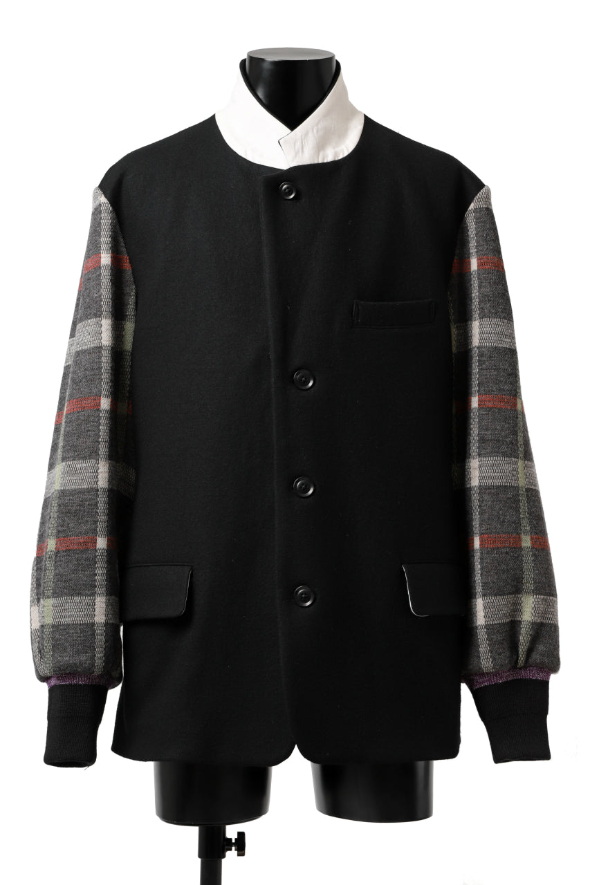 Load image into Gallery viewer, Y's BANG ON! No.176 2 STEP RIB JACKET /  WOOL MELTON SMOOTH + CHECKED JACQUARD (BLACK)
