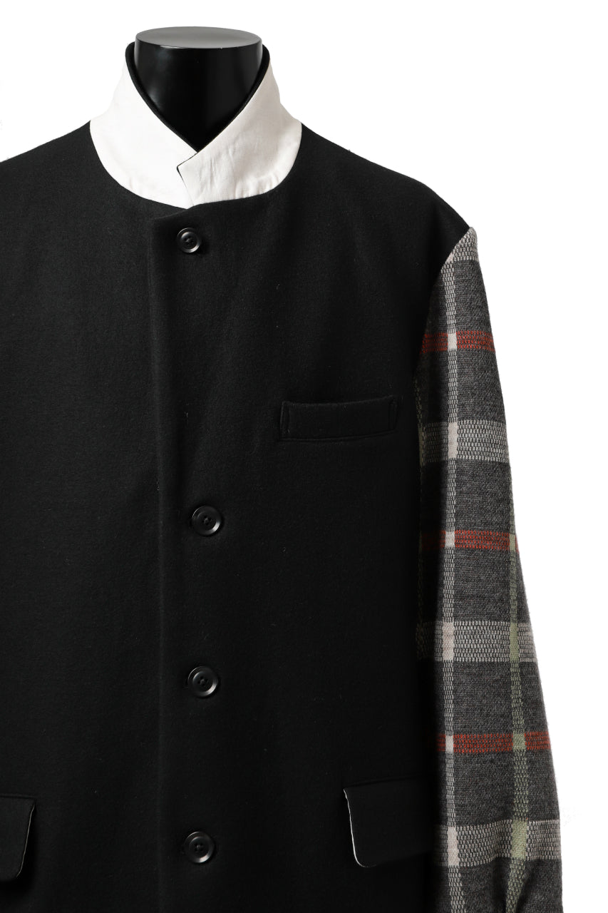 Load image into Gallery viewer, Y's BANG ON! No.176 2 STEP RIB JACKET /  WOOL MELTON SMOOTH + CHECKED JACQUARD (BLACK)