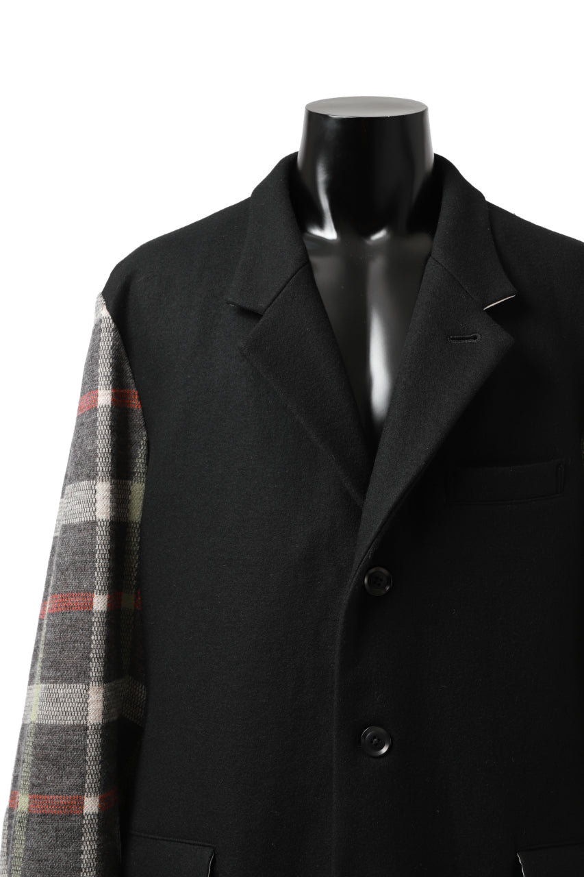 Load image into Gallery viewer, Y's BANG ON! No.176 2 STEP RIB JACKET /  WOOL MELTON SMOOTH + CHECKED JACQUARD (BLACK)