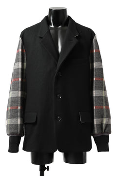 Load image into Gallery viewer, Y's BANG ON! No.176 2 STEP RIB JACKET /  WOOL MELTON SMOOTH + CHECKED JACQUARD (BLACK)