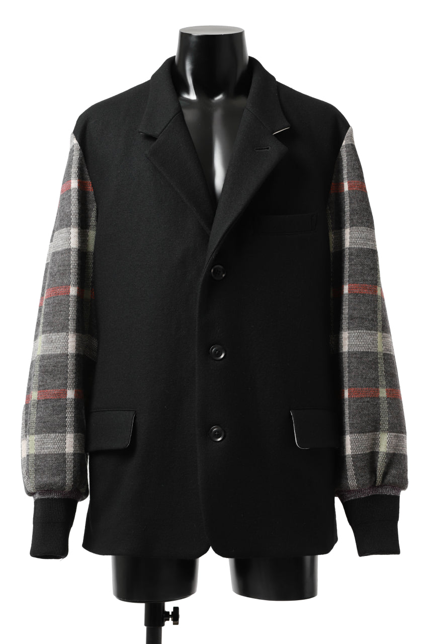 Load image into Gallery viewer, Y's BANG ON! No.176 2 STEP RIB JACKET /  WOOL MELTON SMOOTH + CHECKED JACQUARD (BLACK)