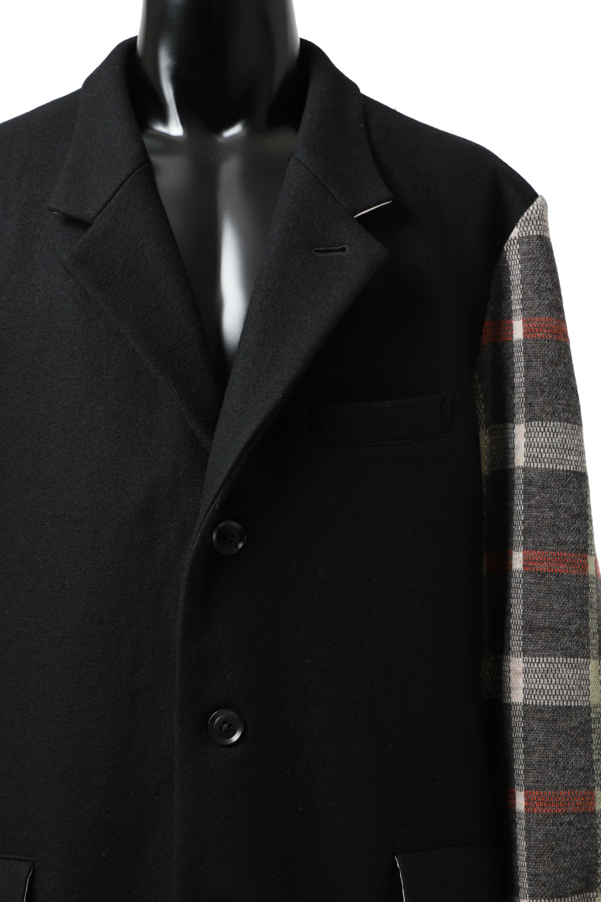 Load image into Gallery viewer, Y's BANG ON! No.176 2 STEP RIB JACKET /  WOOL MELTON SMOOTH + CHECKED JACQUARD (BLACK)