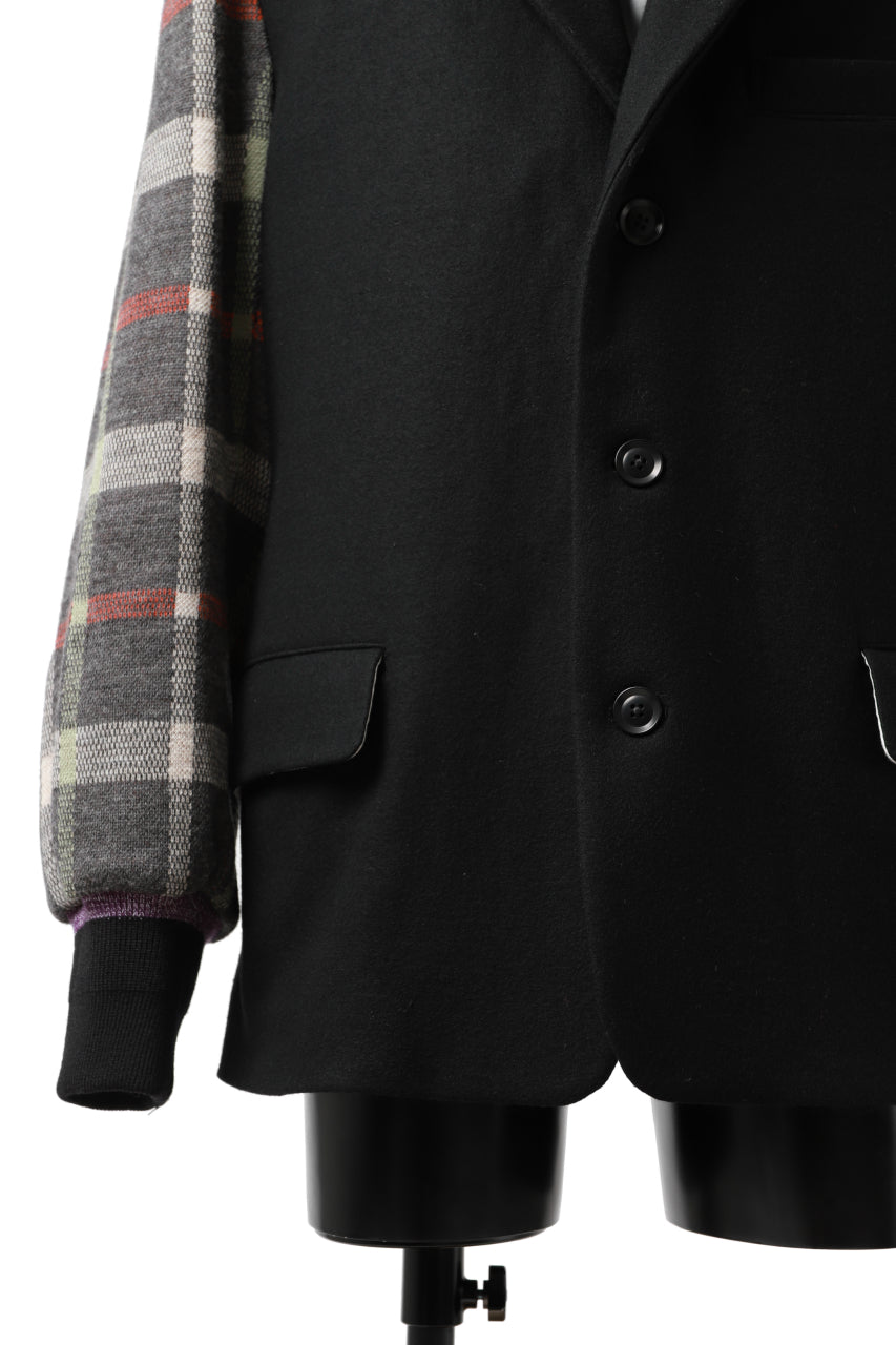 Load image into Gallery viewer, Y's BANG ON! No.176 2 STEP RIB JACKET /  WOOL MELTON SMOOTH + CHECKED JACQUARD (BLACK)