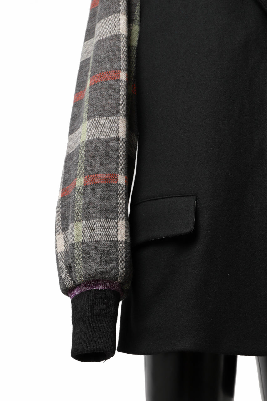 Load image into Gallery viewer, Y's BANG ON! No.176 2 STEP RIB JACKET /  WOOL MELTON SMOOTH + CHECKED JACQUARD (BLACK)