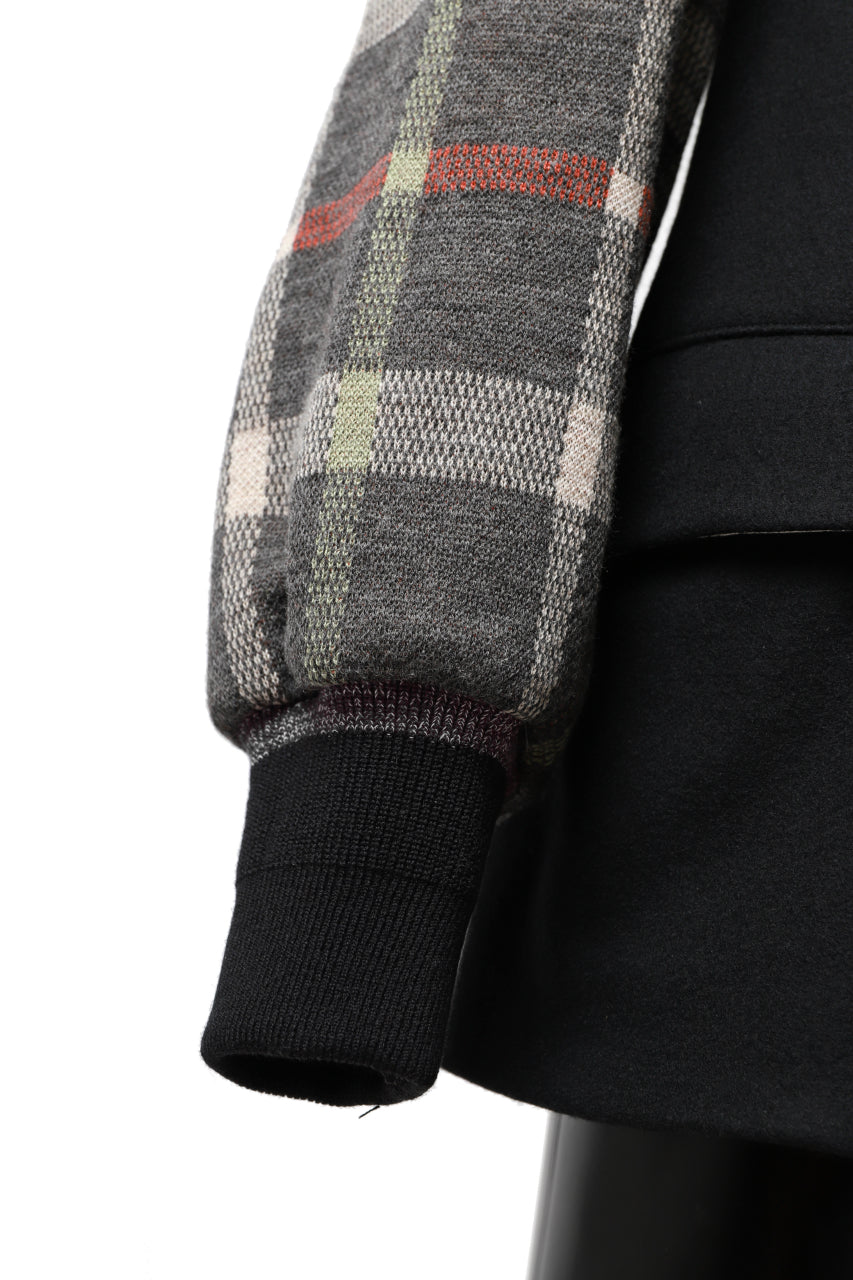 Load image into Gallery viewer, Y's BANG ON! No.176 2 STEP RIB JACKET /  WOOL MELTON SMOOTH + CHECKED JACQUARD (BLACK)