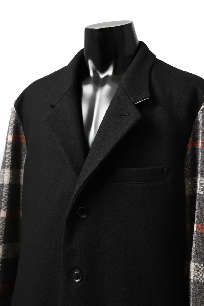 Load image into Gallery viewer, Y's BANG ON! No.176 2 STEP RIB JACKET /  WOOL MELTON SMOOTH + CHECKED JACQUARD (BLACK)