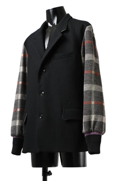 Load image into Gallery viewer, Y's BANG ON! No.176 2 STEP RIB JACKET /  WOOL MELTON SMOOTH + CHECKED JACQUARD (BLACK)