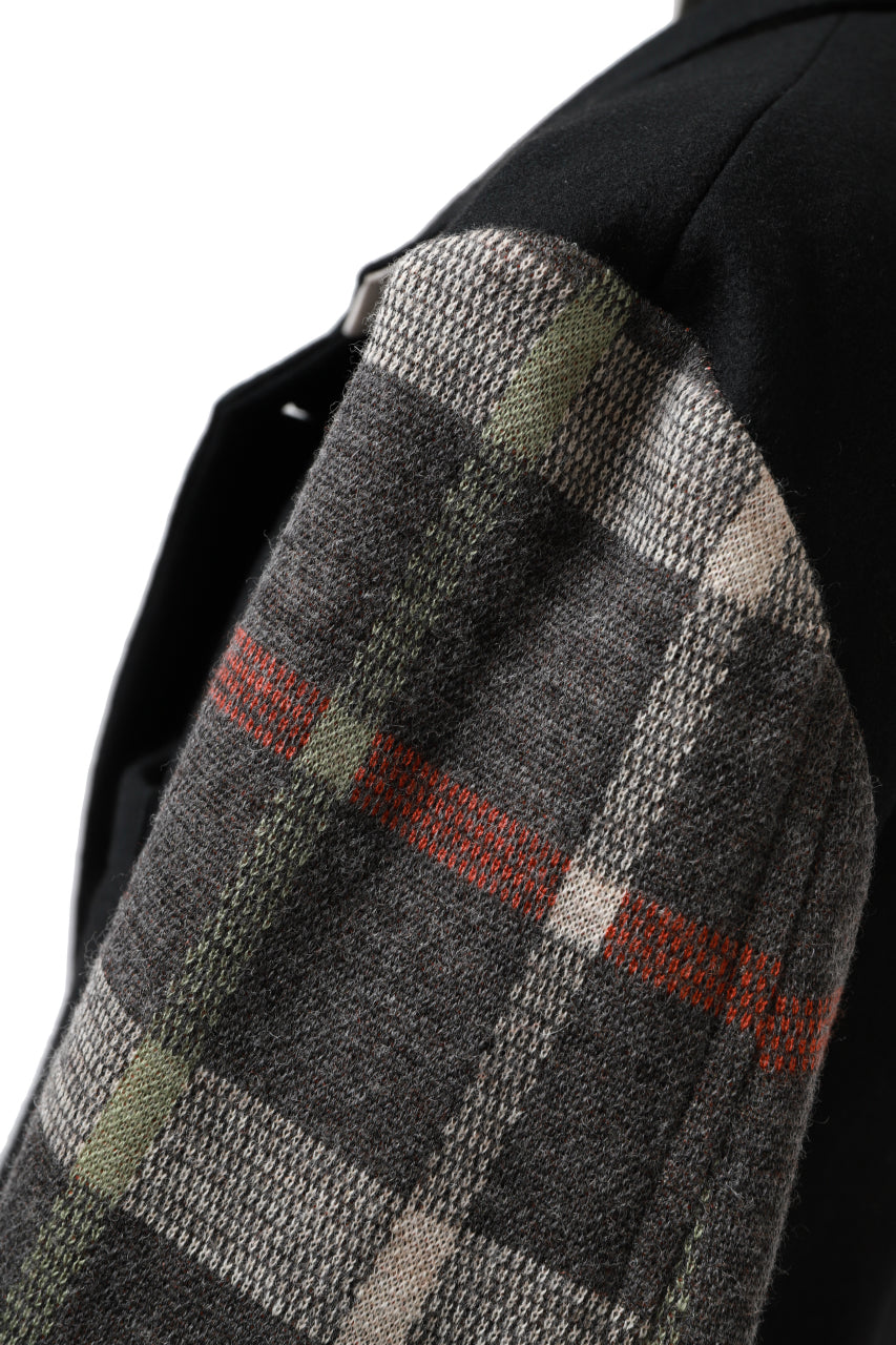 Load image into Gallery viewer, Y's BANG ON! No.176 2 STEP RIB JACKET /  WOOL MELTON SMOOTH + CHECKED JACQUARD (BLACK)