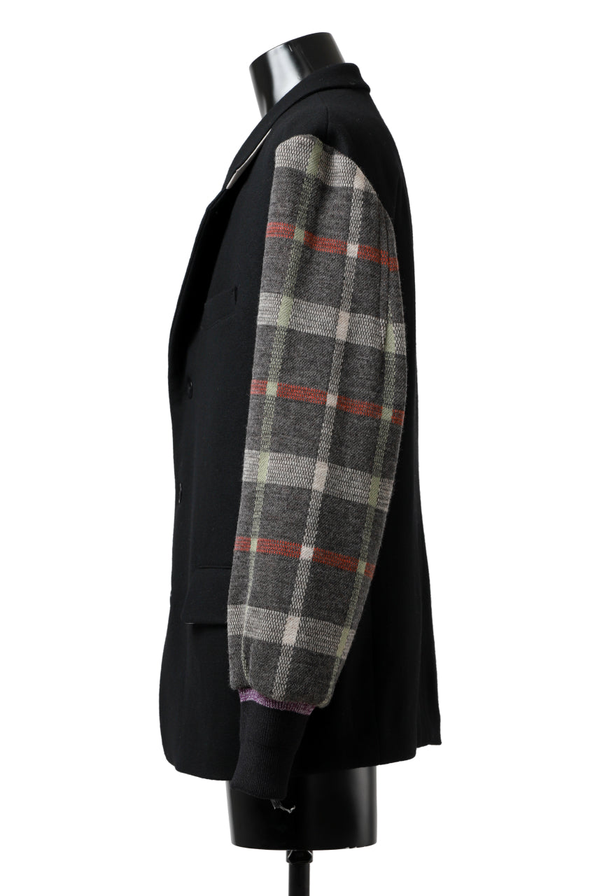 Load image into Gallery viewer, Y's BANG ON! No.176 2 STEP RIB JACKET /  WOOL MELTON SMOOTH + CHECKED JACQUARD (BLACK)