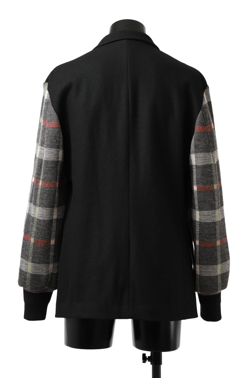 Load image into Gallery viewer, Y's BANG ON! No.176 2 STEP RIB JACKET /  WOOL MELTON SMOOTH + CHECKED JACQUARD (BLACK)