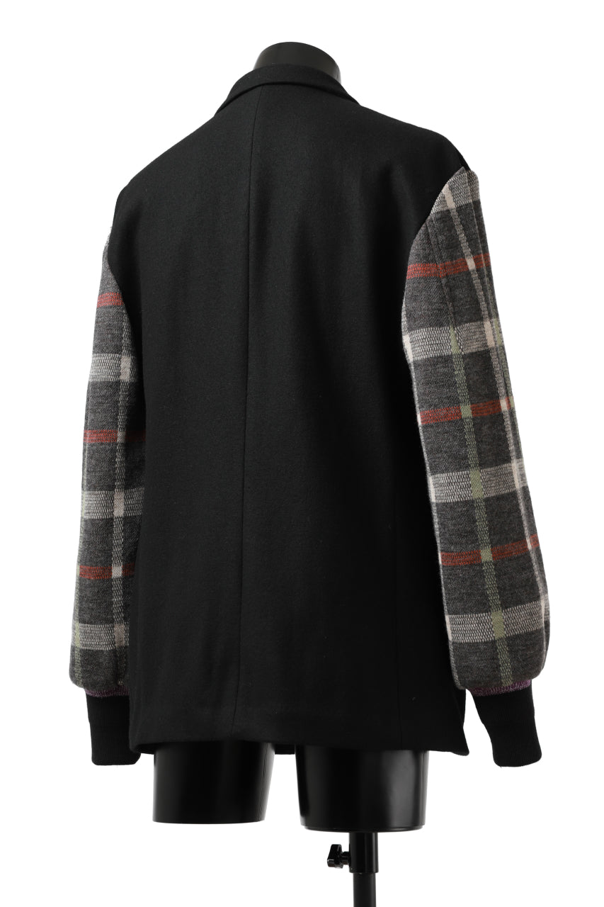 Load image into Gallery viewer, Y's BANG ON! No.176 2 STEP RIB JACKET /  WOOL MELTON SMOOTH + CHECKED JACQUARD (BLACK)