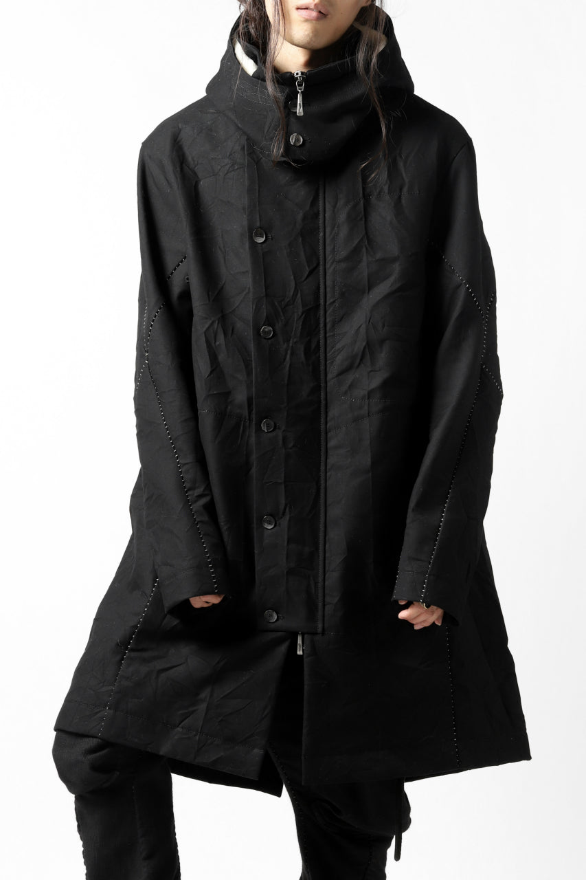 画像をギャラリービューアに読み込む, masnada MILITARY HOODIE LONG PARKA COAT with BOA LINNER /  COTONE STROPICCIATO (BLACK)