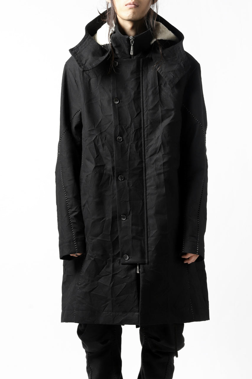 画像をギャラリービューアに読み込む, masnada MILITARY HOODIE LONG PARKA COAT with BOA LINNER /  COTONE STROPICCIATO (BLACK)