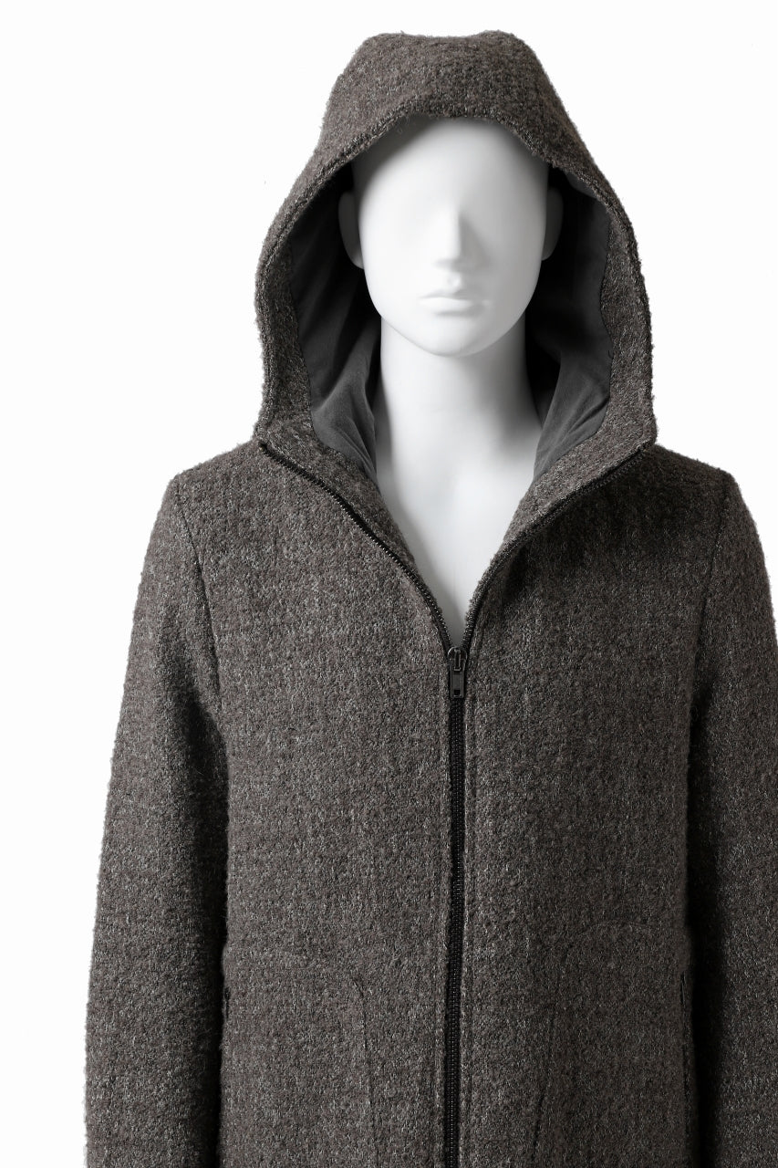 Load image into Gallery viewer, daub HOODED LONG ZIP COAT / TWEEDY MELANGE (GREY)