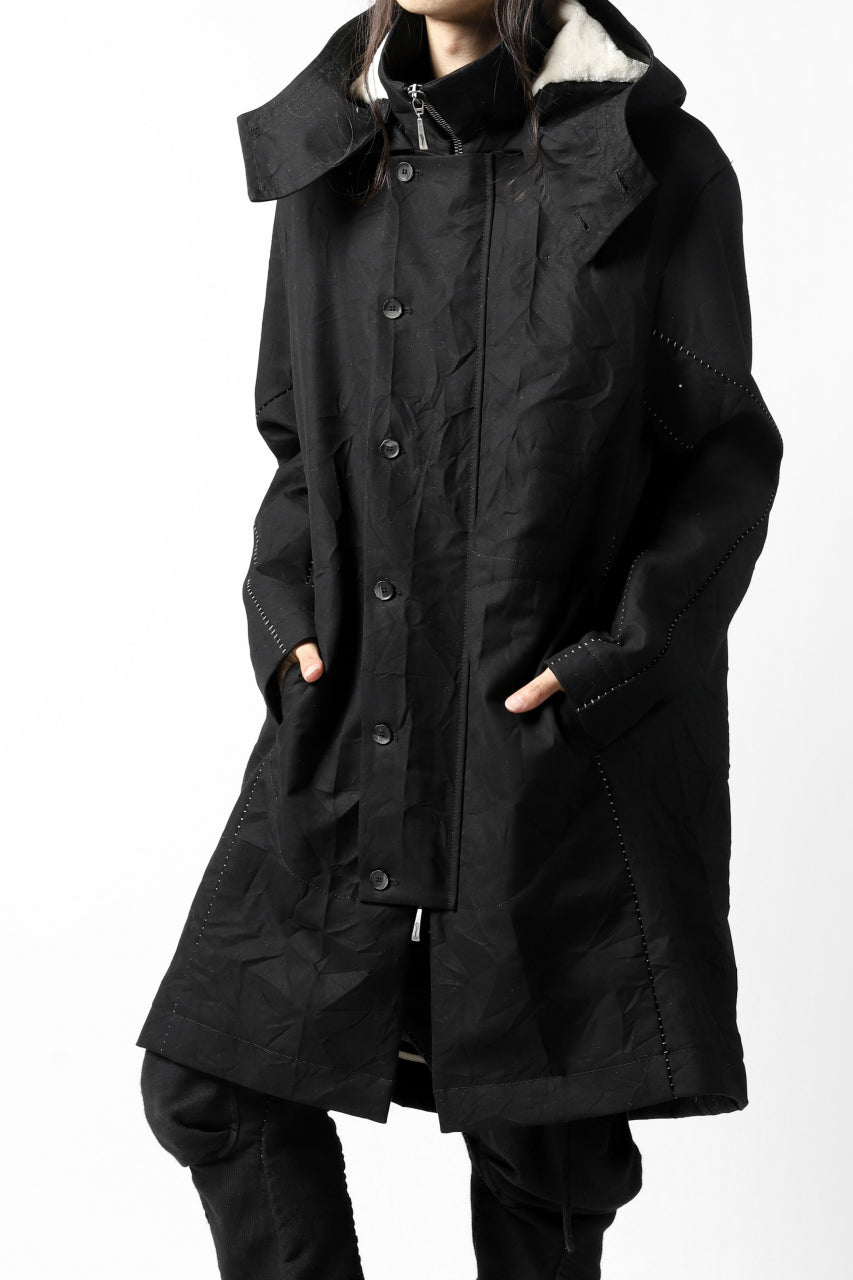 画像をギャラリービューアに読み込む, masnada MILITARY HOODIE LONG PARKA COAT with BOA LINNER /  COTONE STROPICCIATO (BLACK)