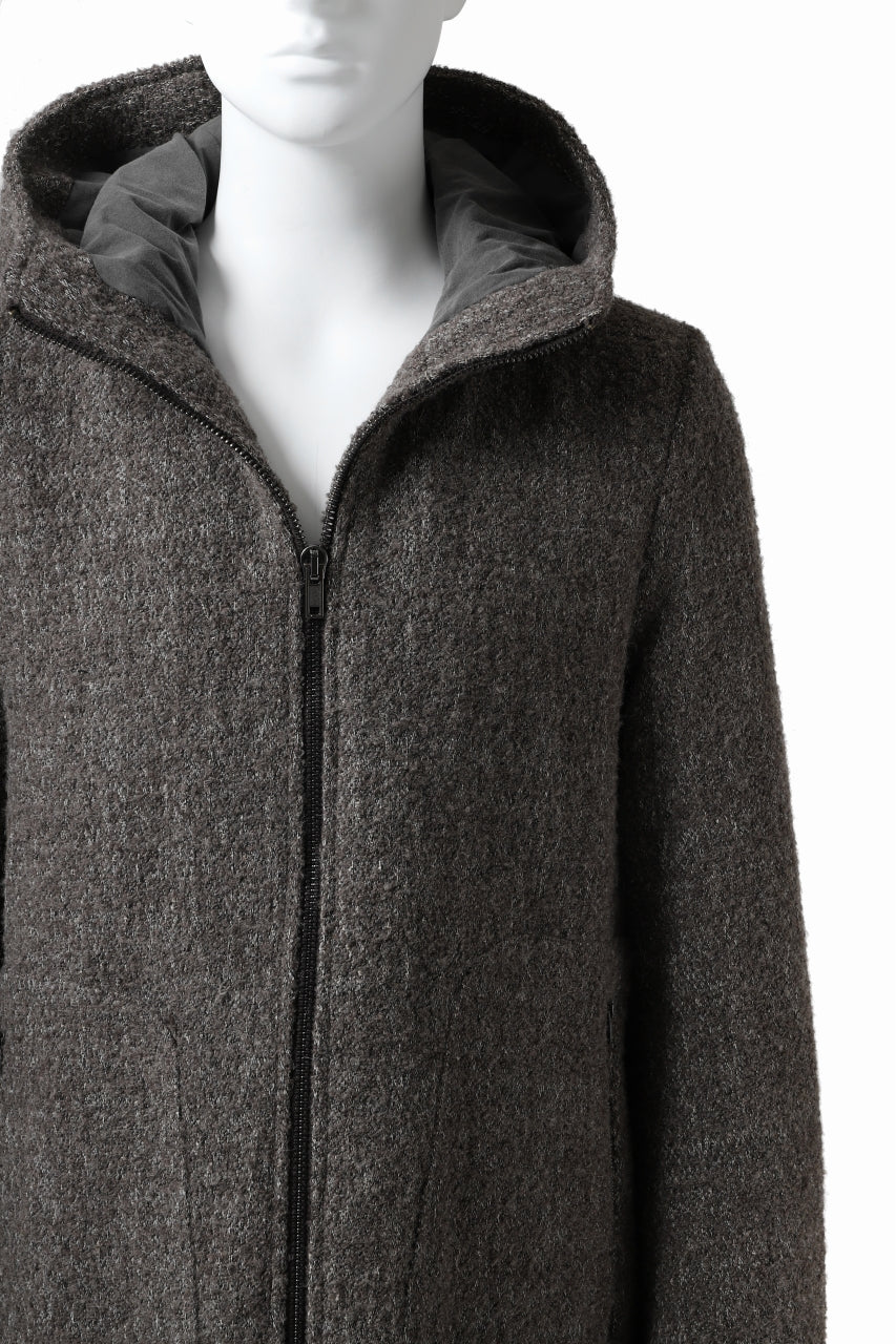 Load image into Gallery viewer, daub HOODED LONG ZIP COAT / TWEEDY MELANGE (GREY)