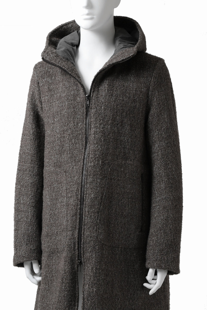 Load image into Gallery viewer, daub HOODED LONG ZIP COAT / TWEEDY MELANGE (GREY)
