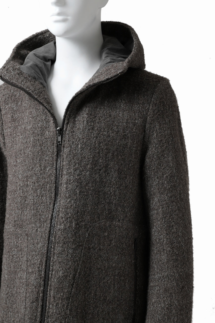 Load image into Gallery viewer, daub HOODED LONG ZIP COAT / TWEEDY MELANGE (GREY)
