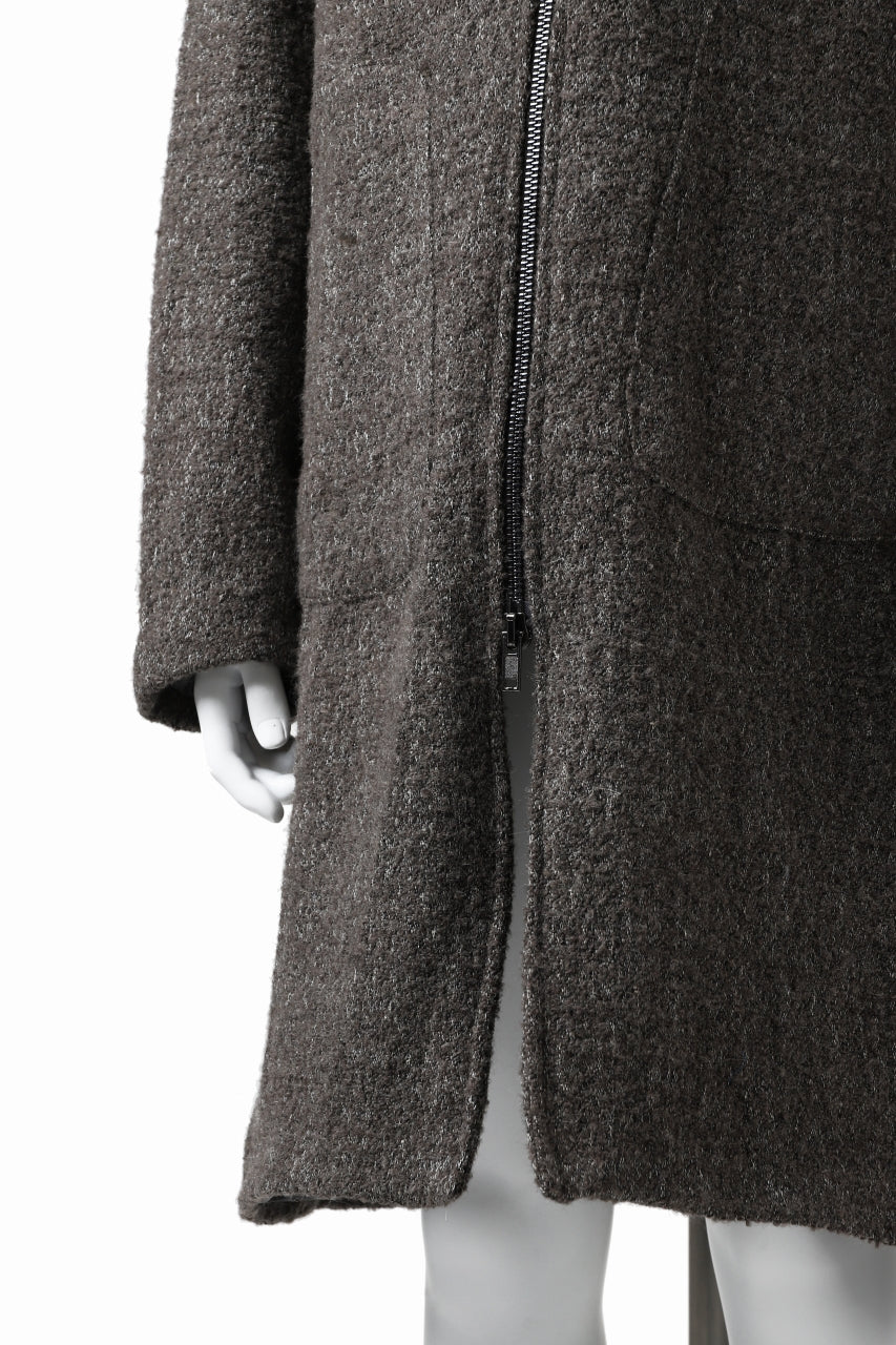 Load image into Gallery viewer, daub HOODED LONG ZIP COAT / TWEEDY MELANGE (GREY)