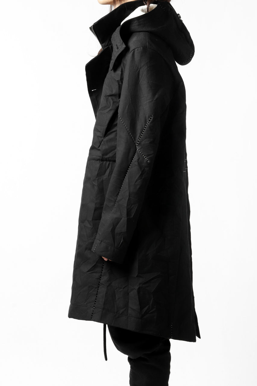画像をギャラリービューアに読み込む, masnada MILITARY HOODIE LONG PARKA COAT with BOA LINNER /  COTONE STROPICCIATO (BLACK)