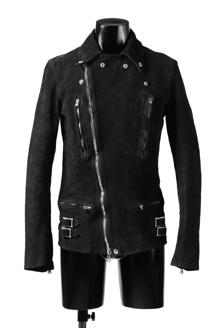 Load image into Gallery viewer, ISAMU KATAYAMA BACKLASH LTG DOUBLE BREASTED JACKET / REVERSE CALF OBJECT DYED (BLACK)