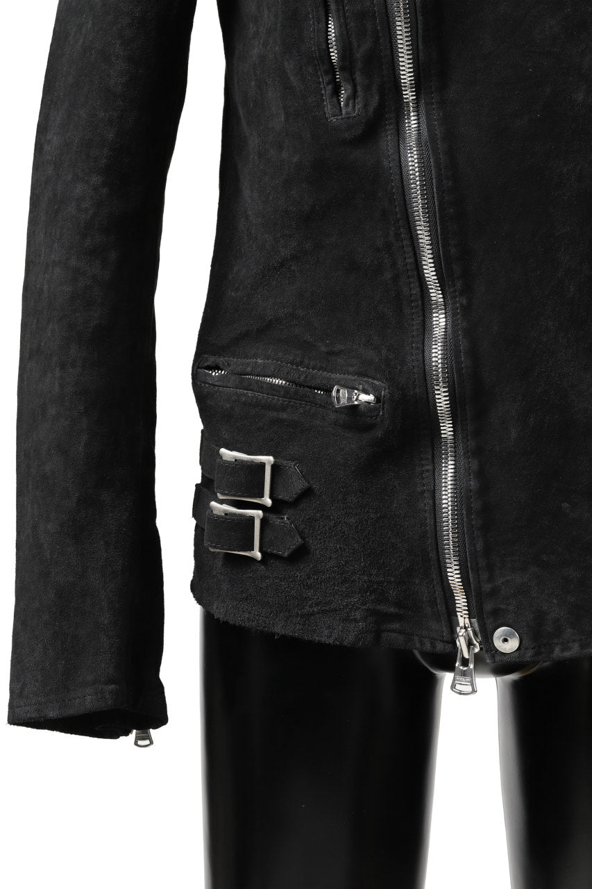 Load image into Gallery viewer, ISAMU KATAYAMA BACKLASH LTG DOUBLE BREASTED JACKET / REVERSE CALF OBJECT DYED (BLACK)