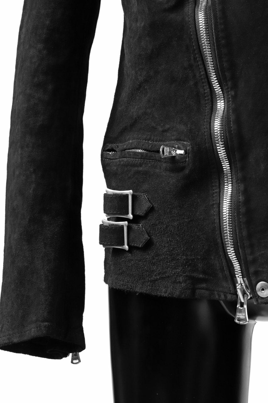 Load image into Gallery viewer, ISAMU KATAYAMA BACKLASH LTG DOUBLE BREASTED JACKET / REVERSE CALF OBJECT DYED (BLACK)