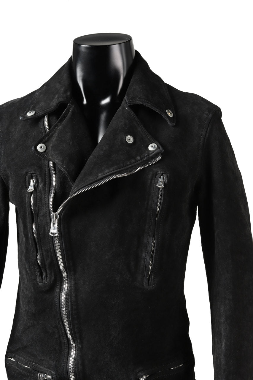 Load image into Gallery viewer, ISAMU KATAYAMA BACKLASH LTG DOUBLE BREASTED JACKET / REVERSE CALF OBJECT DYED (BLACK)