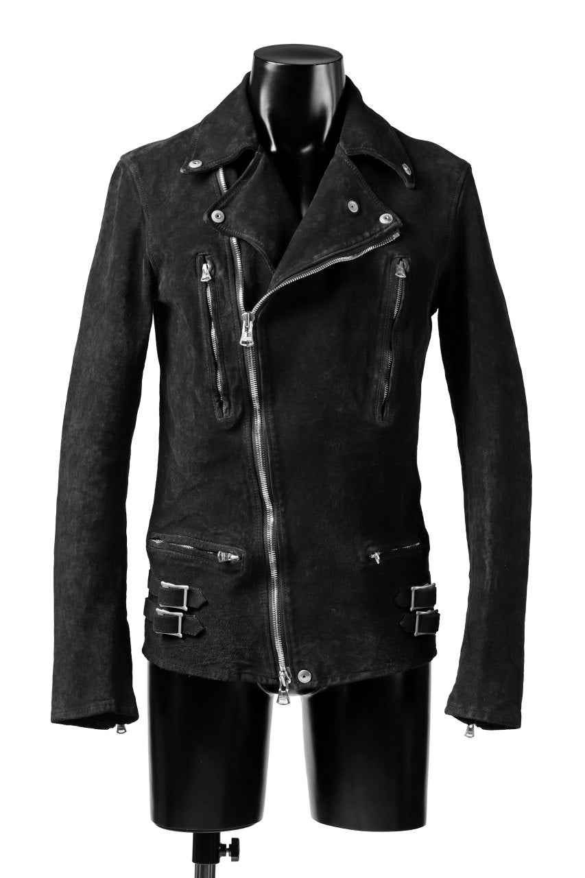 Load image into Gallery viewer, ISAMU KATAYAMA BACKLASH LTG DOUBLE BREASTED JACKET / REVERSE CALF OBJECT DYED (BLACK)