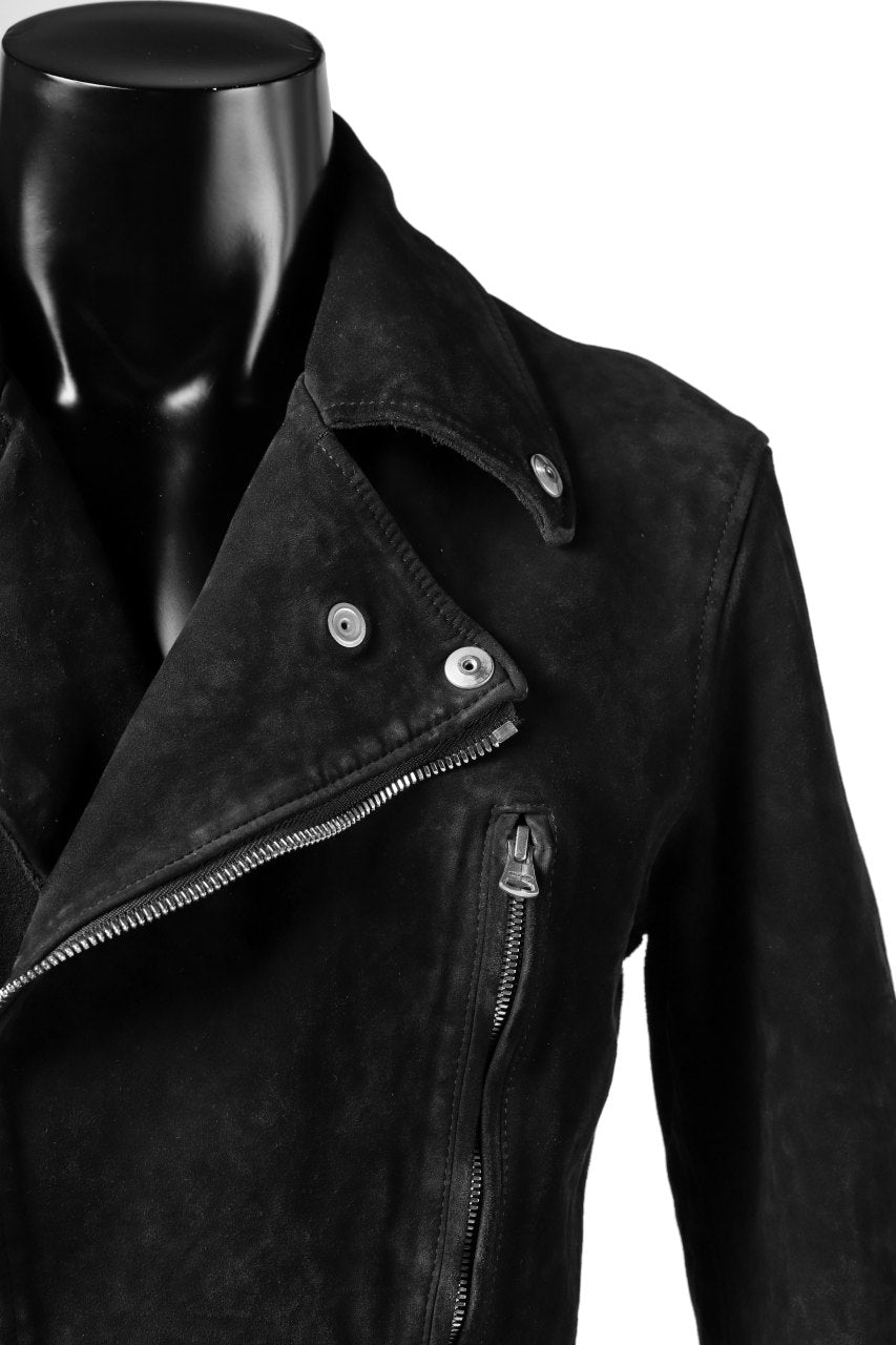 Load image into Gallery viewer, ISAMU KATAYAMA BACKLASH LTG DOUBLE BREASTED JACKET / REVERSE CALF OBJECT DYED (BLACK)