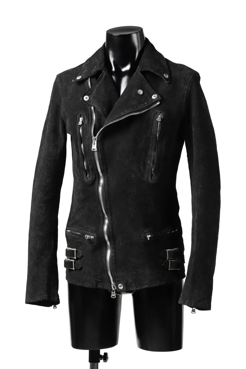 Load image into Gallery viewer, ISAMU KATAYAMA BACKLASH LTG DOUBLE BREASTED JACKET / REVERSE CALF OBJECT DYED (BLACK)