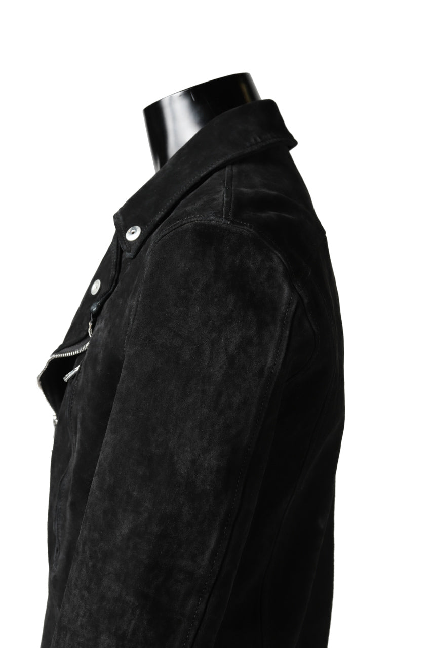Load image into Gallery viewer, ISAMU KATAYAMA BACKLASH LTG DOUBLE BREASTED JACKET / REVERSE CALF OBJECT DYED (BLACK)