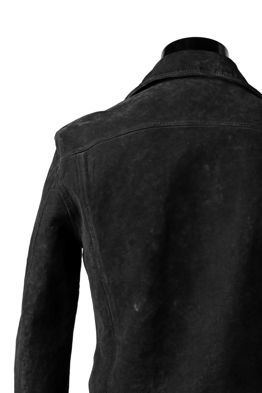 Load image into Gallery viewer, ISAMU KATAYAMA BACKLASH LTG DOUBLE BREASTED JACKET / REVERSE CALF OBJECT DYED (BLACK)
