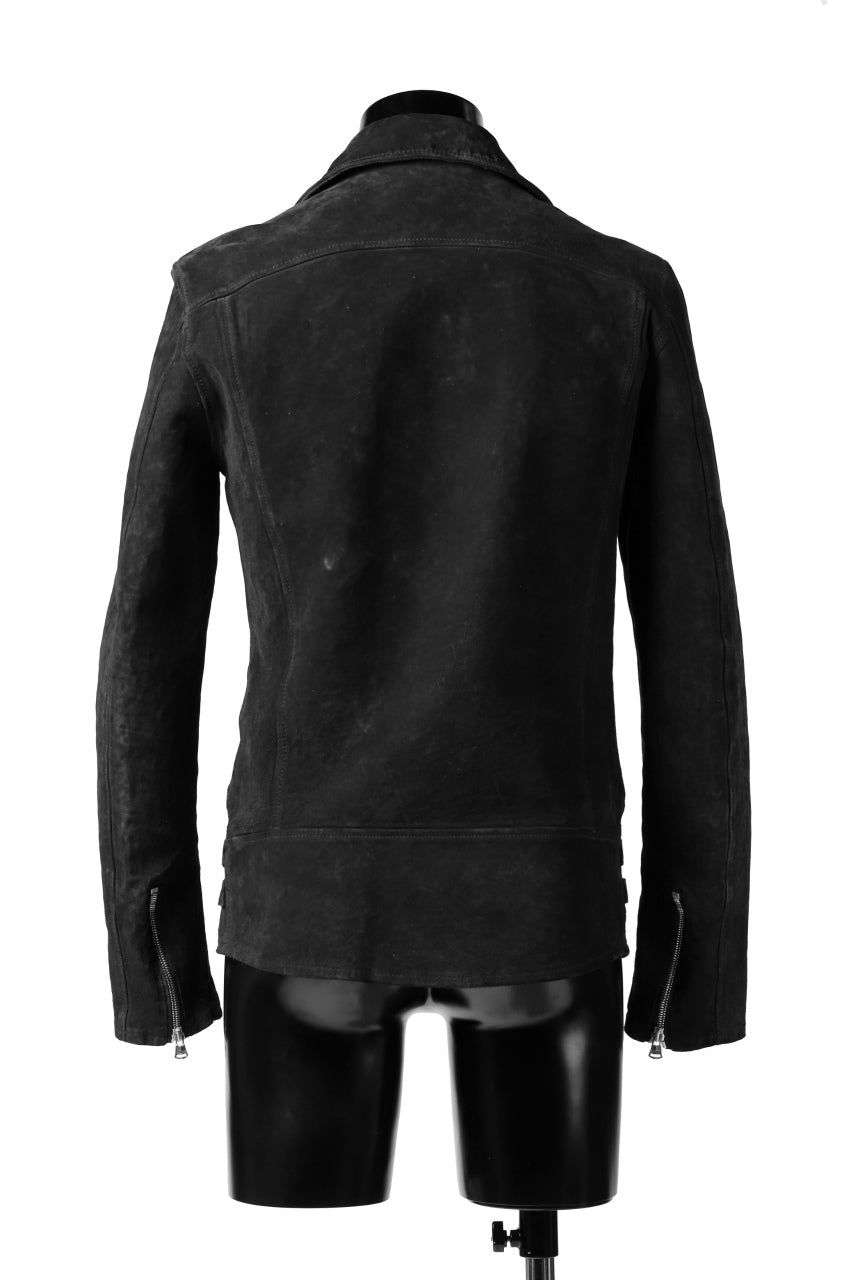 Load image into Gallery viewer, ISAMU KATAYAMA BACKLASH LTG DOUBLE BREASTED JACKET / REVERSE CALF OBJECT DYED (BLACK)