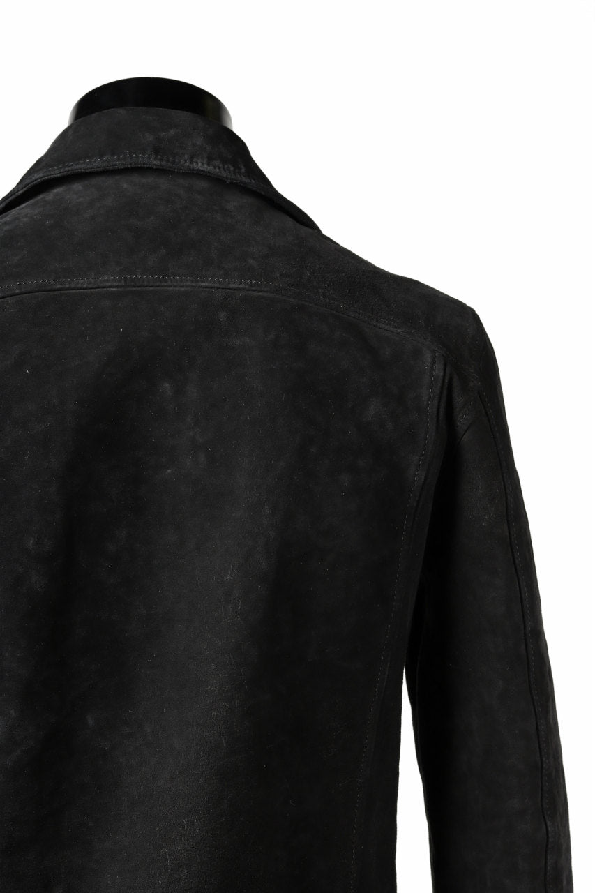 Load image into Gallery viewer, ISAMU KATAYAMA BACKLASH LTG DOUBLE BREASTED JACKET / REVERSE CALF OBJECT DYED (BLACK)