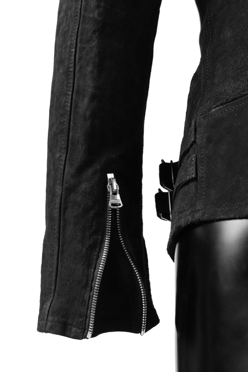 Load image into Gallery viewer, ISAMU KATAYAMA BACKLASH LTG DOUBLE BREASTED JACKET / REVERSE CALF OBJECT DYED (BLACK)