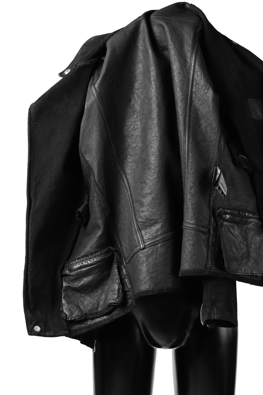 Load image into Gallery viewer, ISAMU KATAYAMA BACKLASH LTG DOUBLE BREASTED JACKET / REVERSE CALF OBJECT DYED (BLACK)