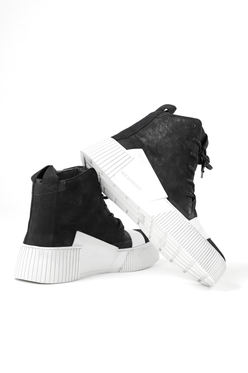 画像をギャラリービューアに読み込む, BORIS BIDJAN SABERI HORSE LEATHER MID CUT SNEAKER / WASHED & HAND TREATED "BAMBA1.1-SIN" (BLACK x WHITE)