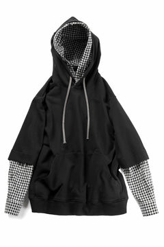 画像をギャラリービューアに読み込む, A.F ARTEFACT "LAYERED" SWEATER SHIRT HOODIE (BLACK x WHITE CHECK)