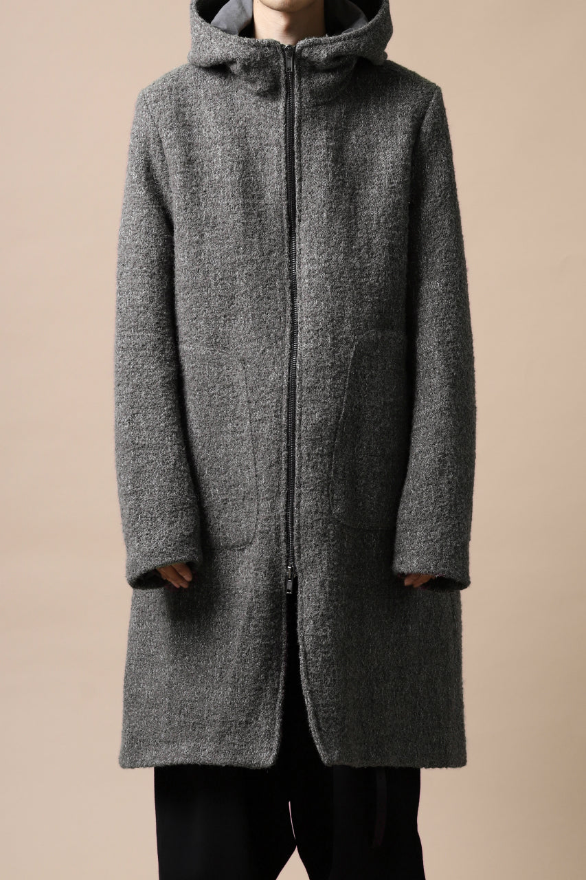 Load image into Gallery viewer, daub HOODED LONG ZIP COAT / TWEEDY MELANGE (GREY)