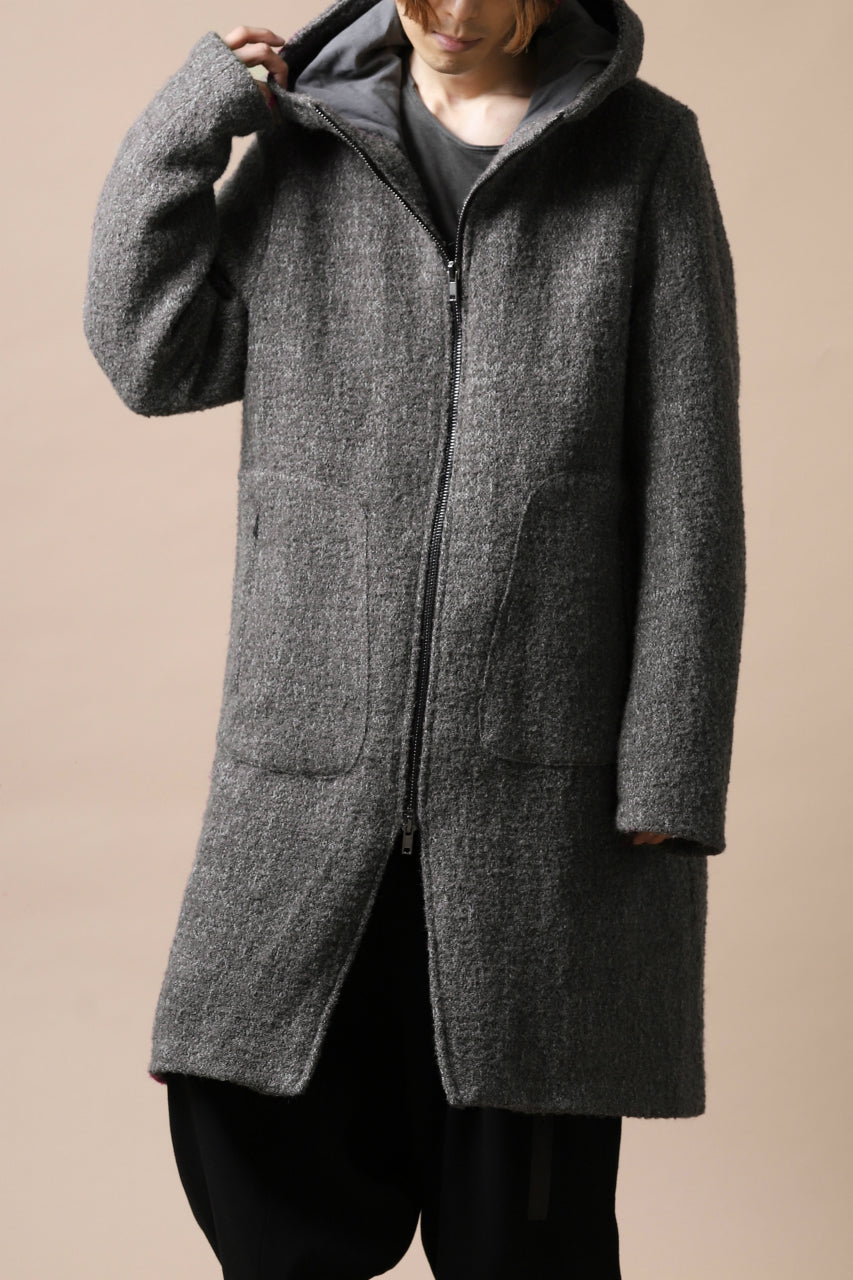 Load image into Gallery viewer, daub HOODED LONG ZIP COAT / TWEEDY MELANGE (GREY)