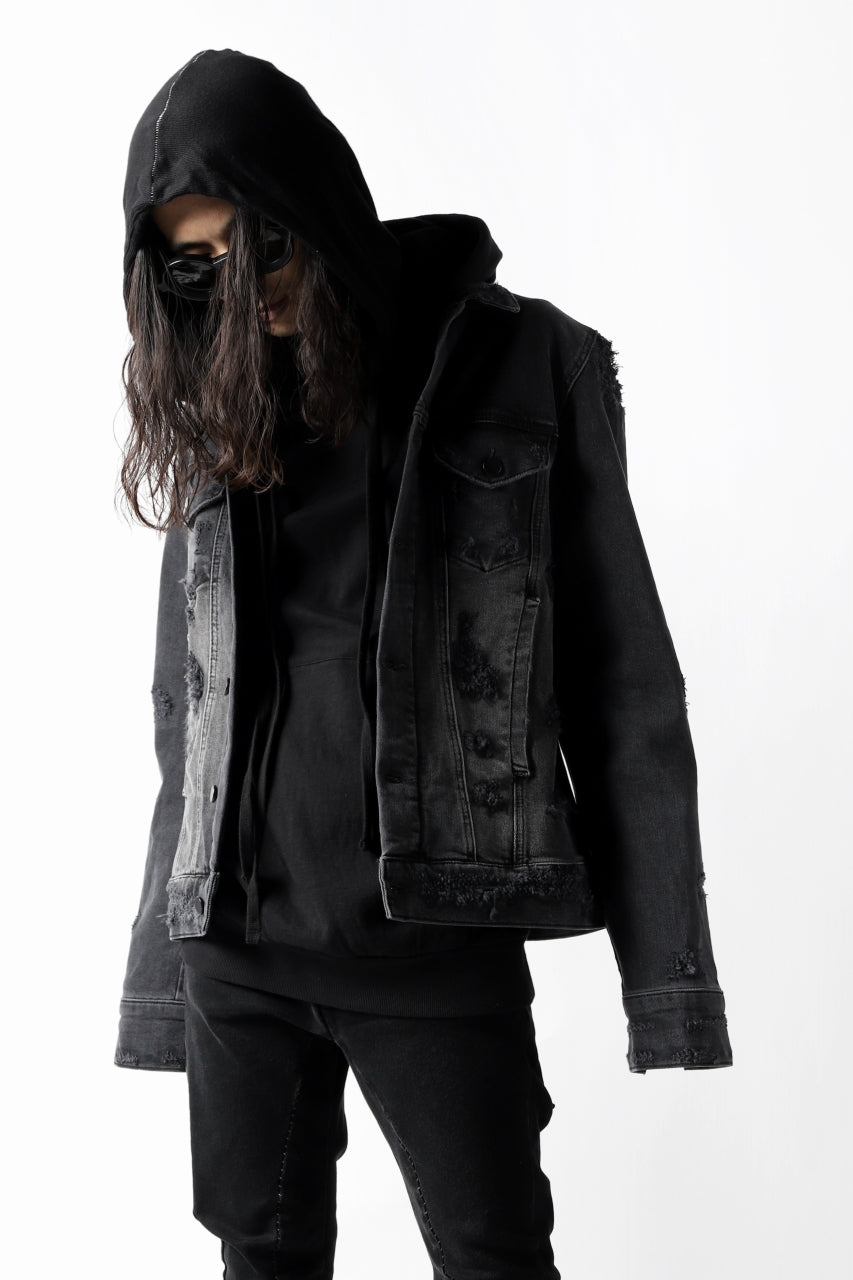 画像をギャラリービューアに読み込む, thomkrom DESTROY FADE JEAN JACKET / ELASTIC DENIM (DARK GREY)
