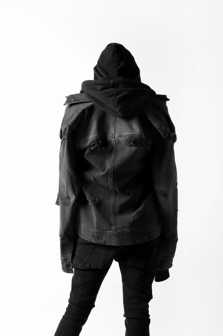 画像をギャラリービューアに読み込む, thomkrom DESTROY FADE JEAN JACKET / ELASTIC DENIM (DARK GREY)