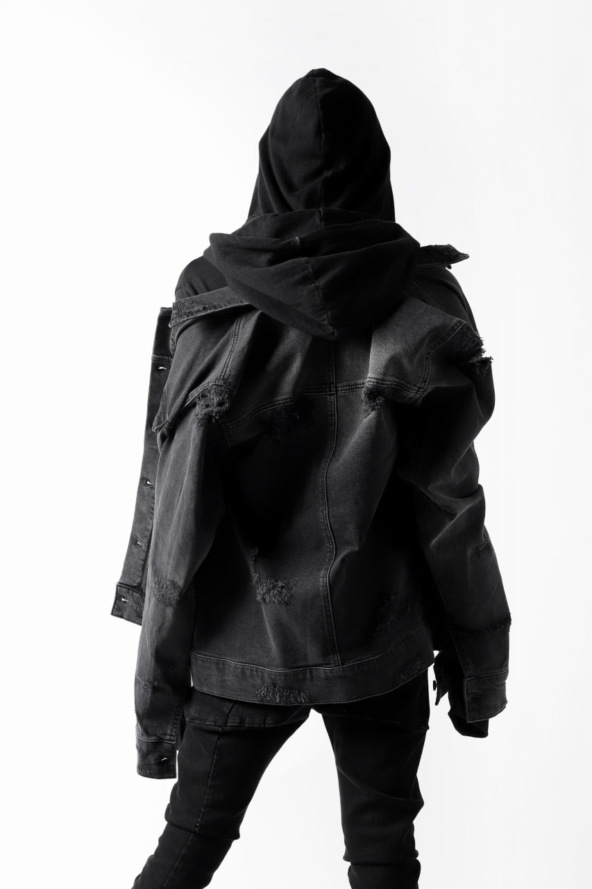 画像をギャラリービューアに読み込む, thomkrom DESTROY FADE JEAN JACKET / ELASTIC DENIM (DARK GREY)